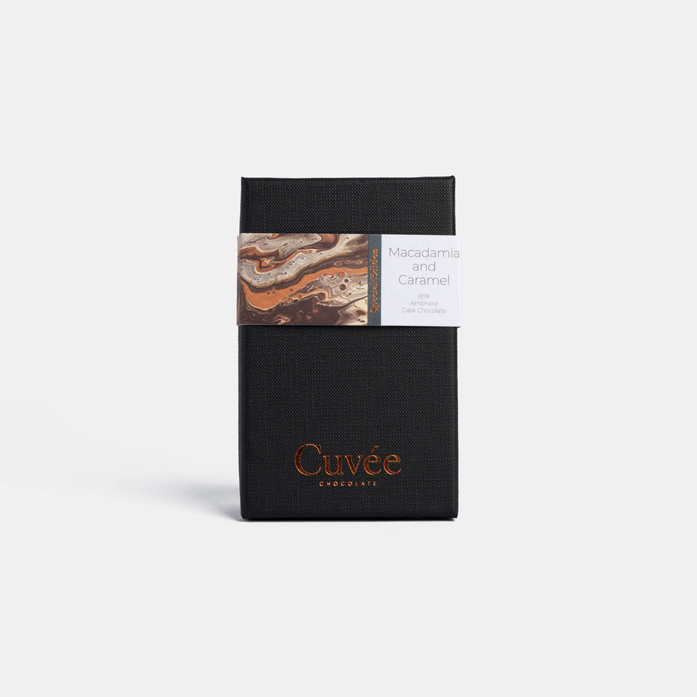 Small Batch Providore | Cuvee Chocolate - Roasted Macadamia and Caramel 65% Dark Chocolate - front view
