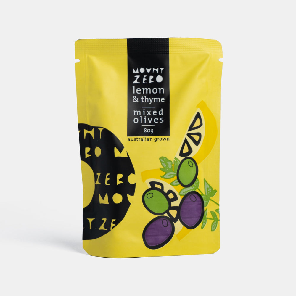 Small Batch Providore - Mount Zero - Lemon & Thyme Mixed Olives - front view