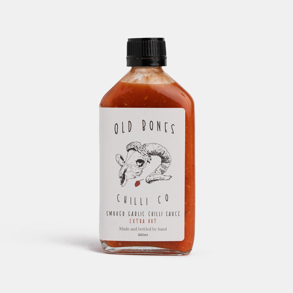 Small Batch Providore - Old Bones Chilli Co - Original Smoked Garlic Chilli Sauce - Extra Hot - front view