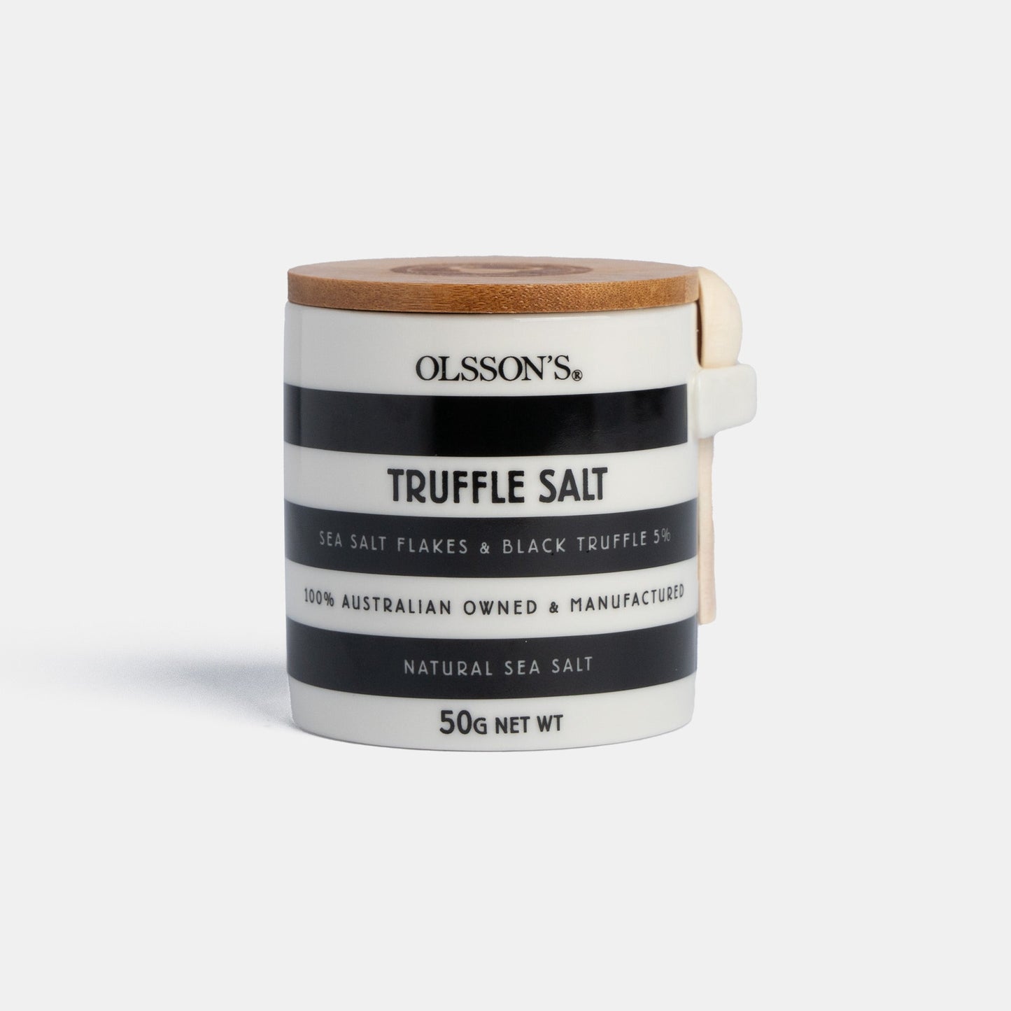 Small Batch Providore - Olsson's Salt - Truffle Salt & Stoneware Jar - front view