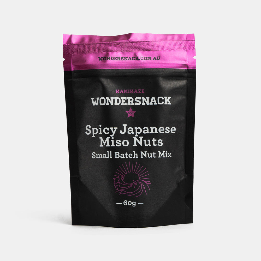 Small Batch Providore - The Wondersnack Co. - Kamikaze - Spicy Miso & Honey Blend of Peanuts & Almonds - front view